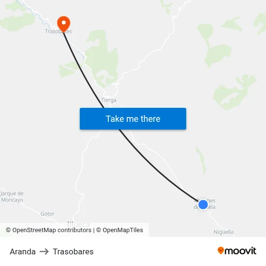 Aranda to Trasobares map