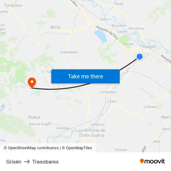 Grisén to Trasobares map