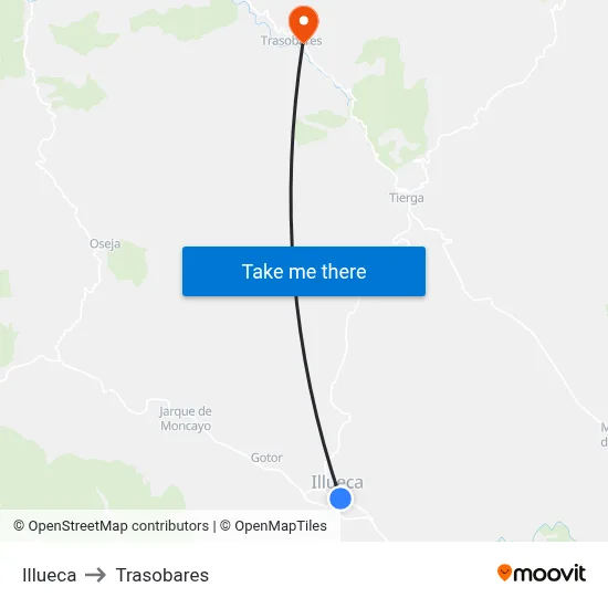 Illueca to Trasobares map