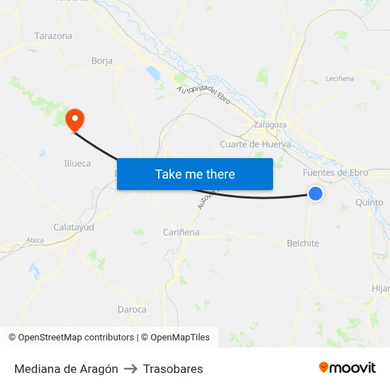 Mediana de Aragón to Trasobares map