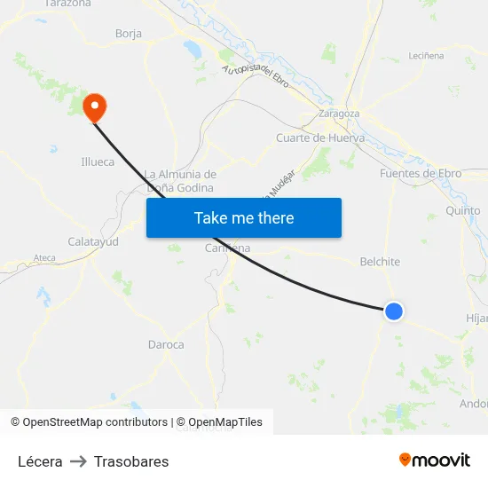 Lécera to Trasobares map