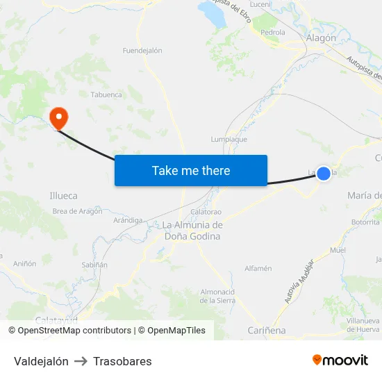 Valdejalón to Trasobares map