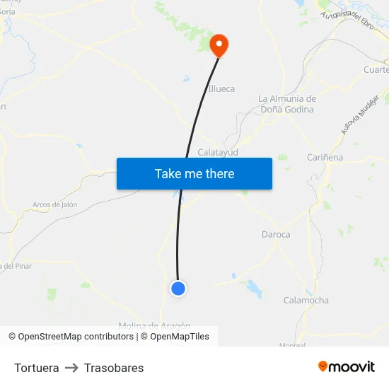 Tortuera to Trasobares map