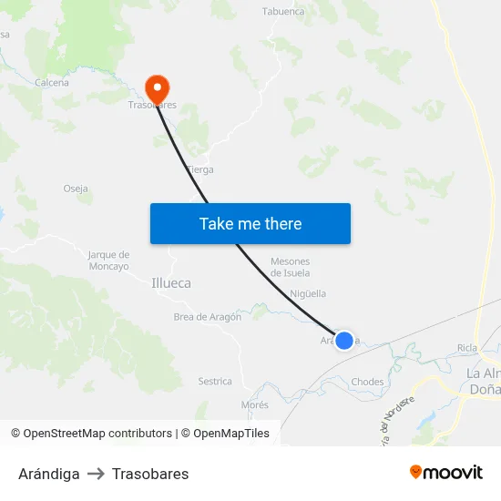 Arándiga to Trasobares map
