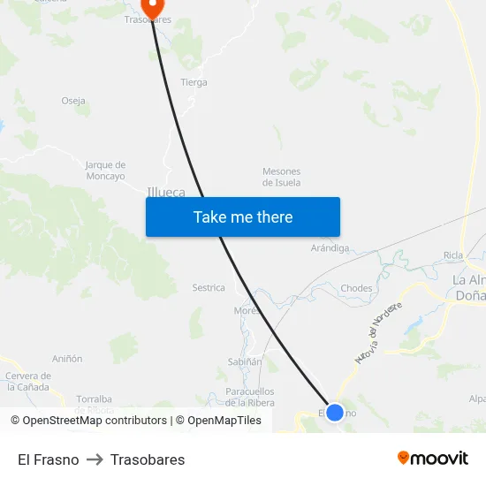 El Frasno to Trasobares map
