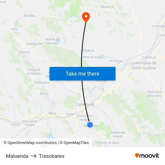 Maluenda to Trasobares map