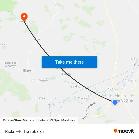 Ricla to Trasobares map