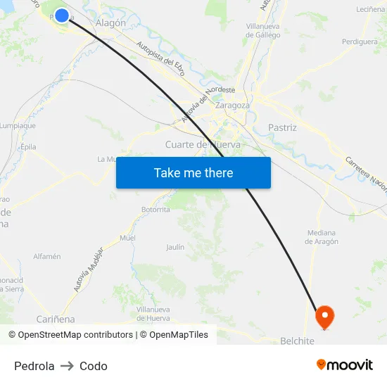 Pedrola to Codo map