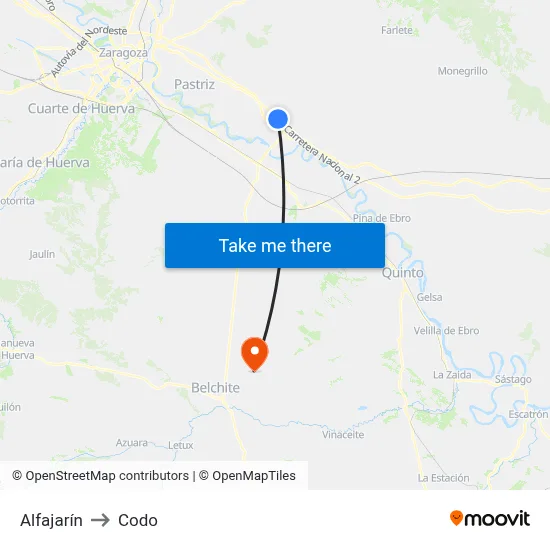 Alfajarín to Codo map