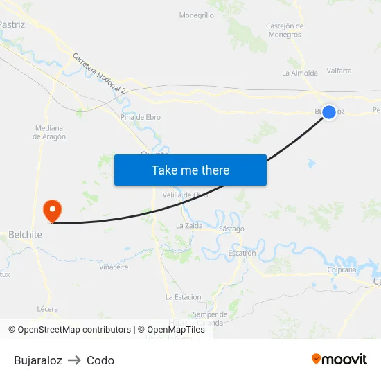 Bujaraloz to Codo map