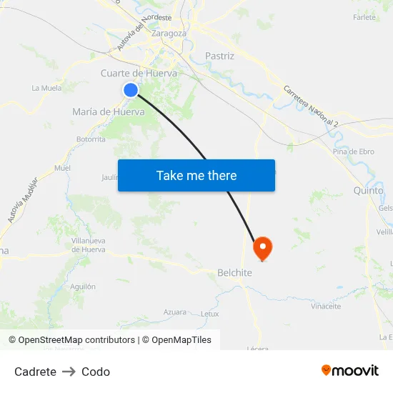 Cadrete to Codo map