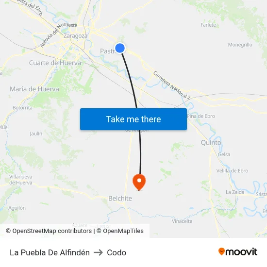 La Puebla De Alfindén to Codo map