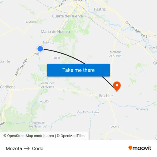 Mozota to Codo map