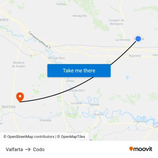 Valfarta to Codo map