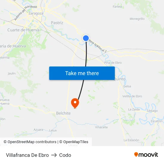 Villafranca De Ebro to Codo map