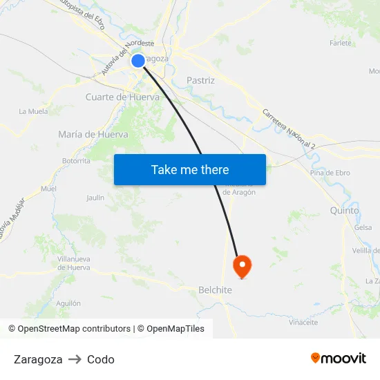 Zaragoza to Codo map