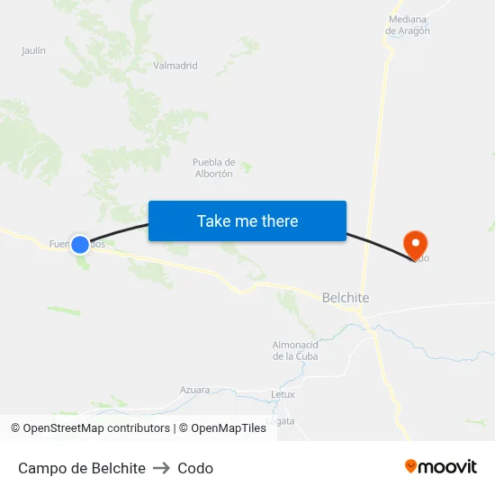 Campo de Belchite to Codo map