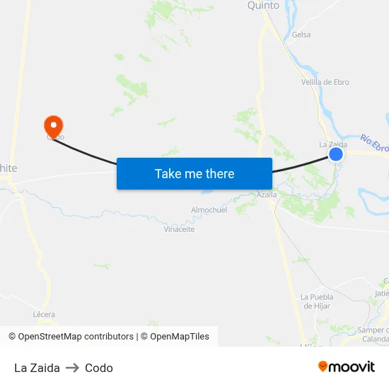 La Zaida to Codo map