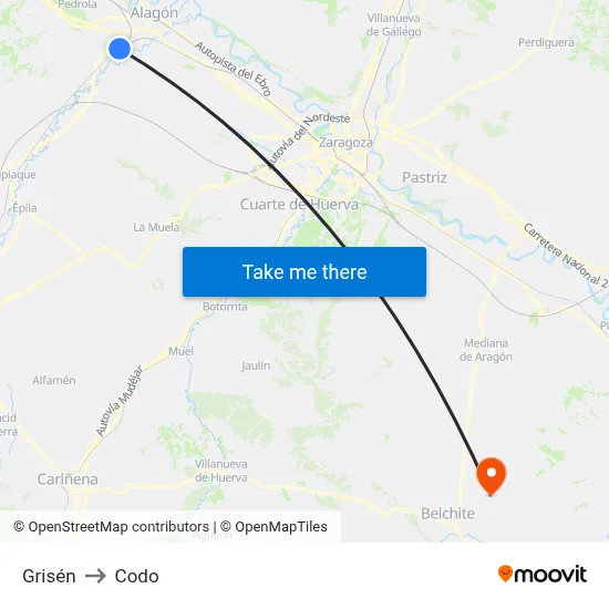 Grisén to Codo map