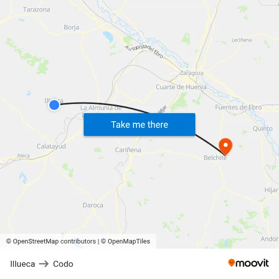 Illueca to Codo map