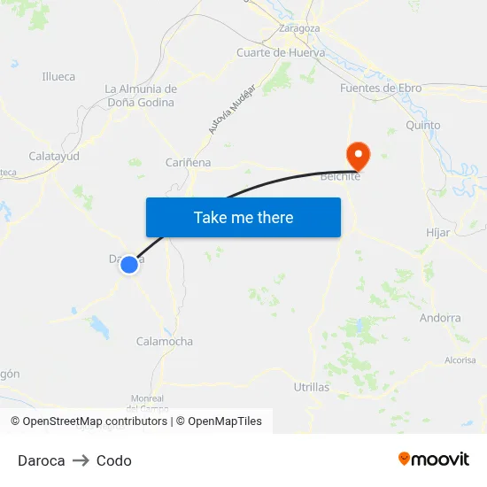 Daroca to Codo map