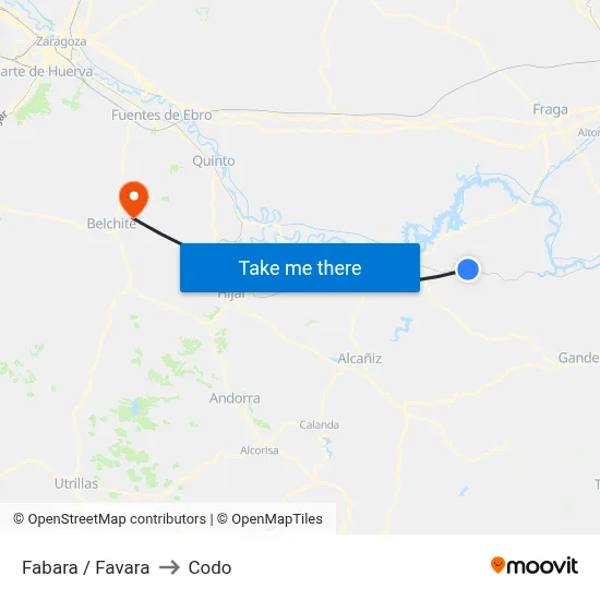 Fabara / Favara to Codo map