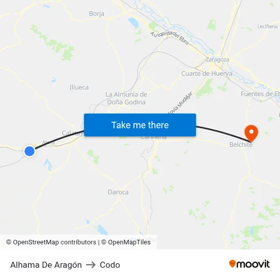 Alhama De Aragón to Codo map