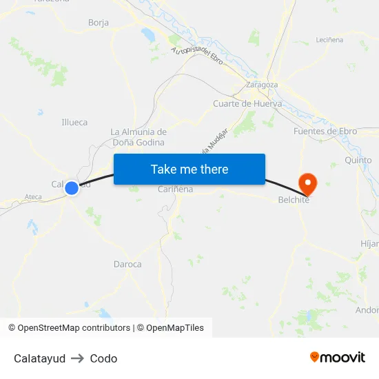 Calatayud to Codo map