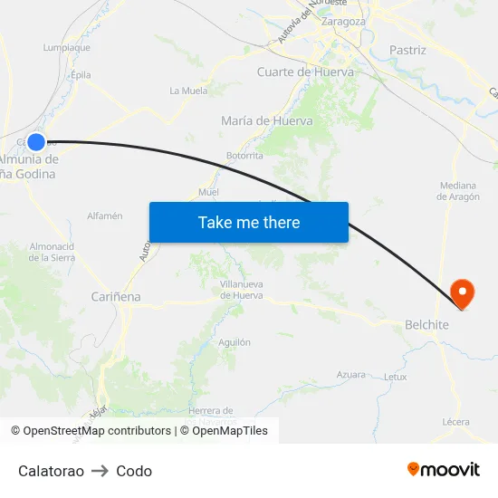 Calatorao to Codo map