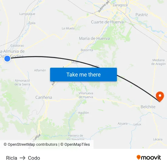 Ricla to Codo map