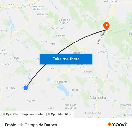 Embid to Campo de Daroca map
