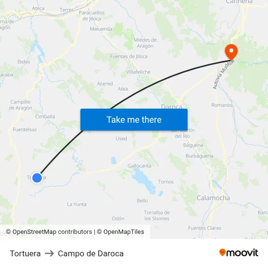 Tortuera to Campo de Daroca map