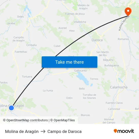 Molina de Aragón to Campo de Daroca map