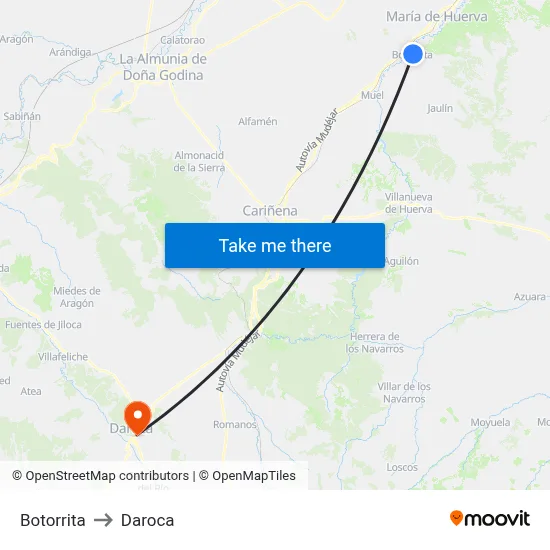 Botorrita to Daroca map