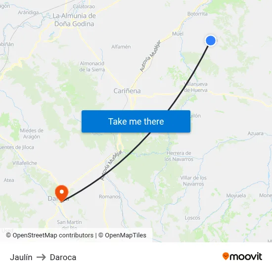 Jaulín to Daroca map