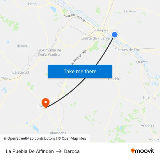 La Puebla De Alfindén to Daroca map