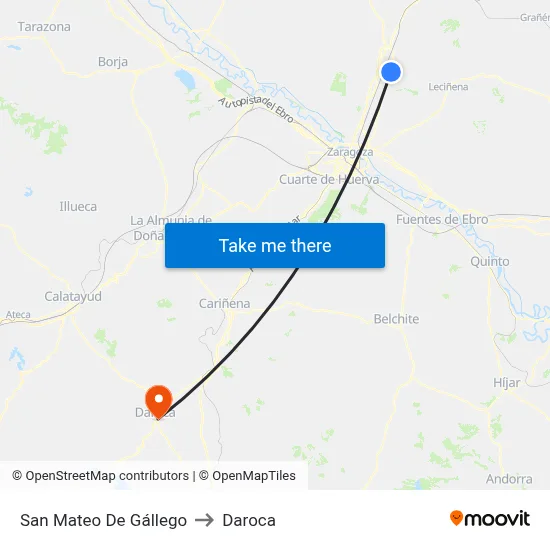 San Mateo De Gállego to Daroca map