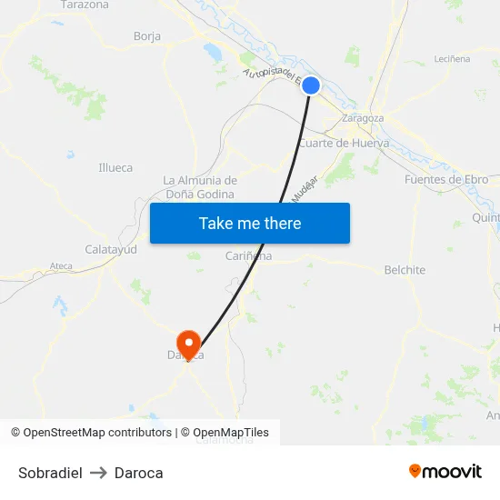 Sobradiel to Daroca map