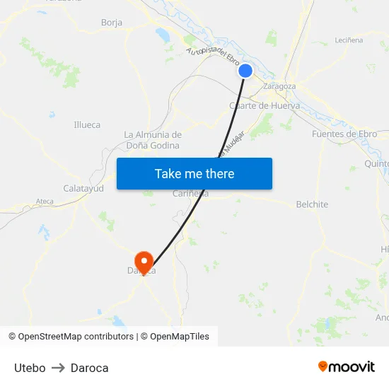 Utebo to Daroca map