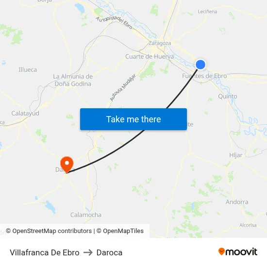 Villafranca De Ebro to Daroca map