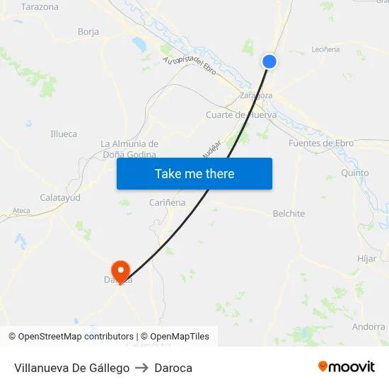 Villanueva De Gállego to Daroca map