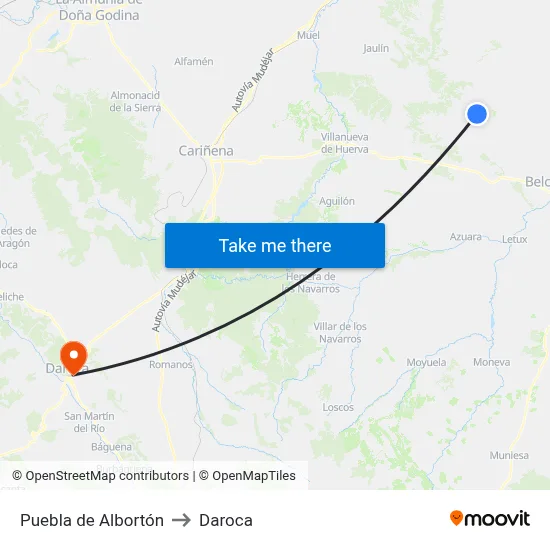 Puebla de Albortón to Daroca map