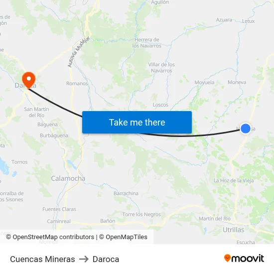 Cuencas Mineras to Daroca map