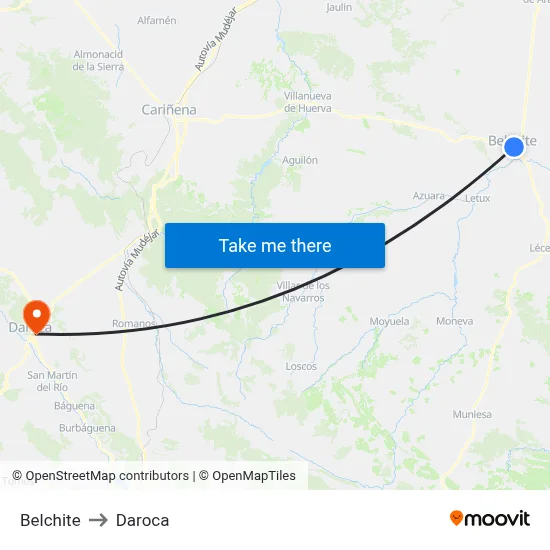 Belchite to Daroca map