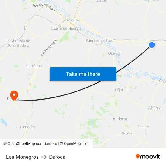 Los Monegros to Daroca map