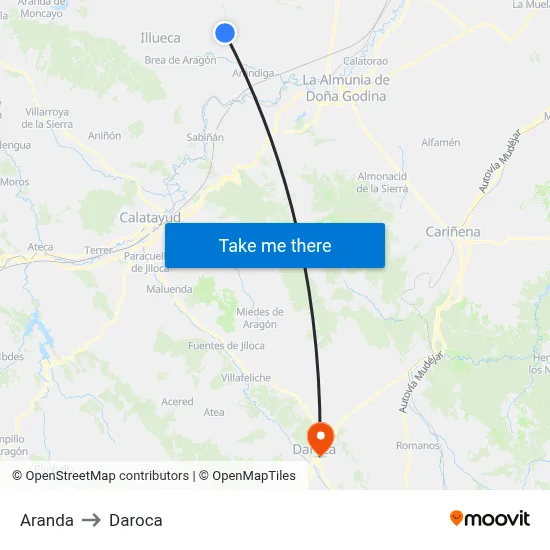 Aranda to Daroca map