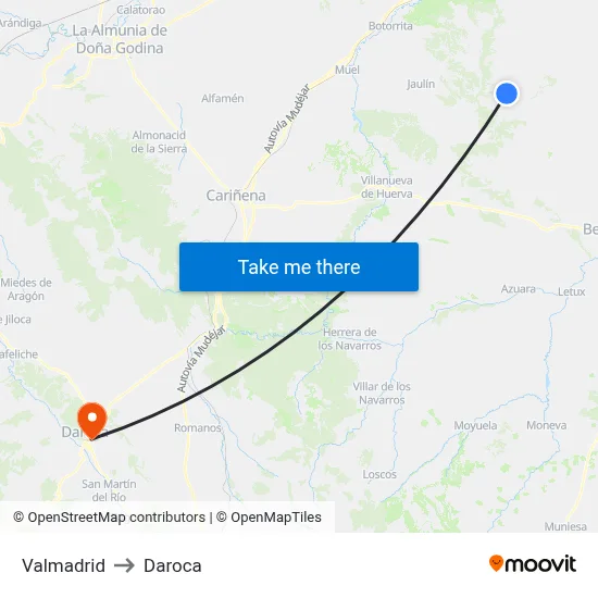 Valmadrid to Daroca map