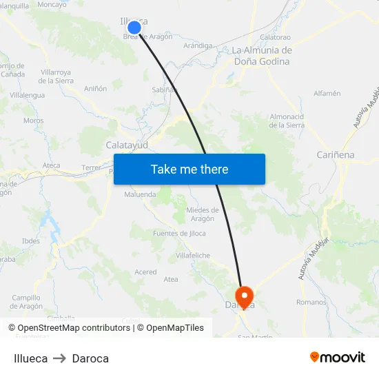 Illueca to Daroca map