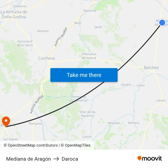 Mediana de Aragón to Daroca map
