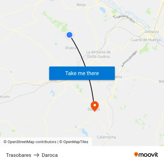 Trasobares to Daroca map
